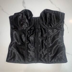 VTG Indie Sleaze Fredrick’s of Hollywood Black Lace Corset Bustier Satin 38C